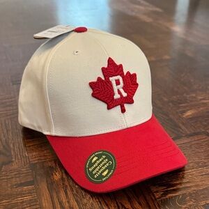 Red and White Snapback Cap with Maple Leaf